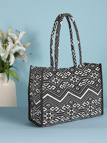 Black African Geometrical Printed Tote Bag