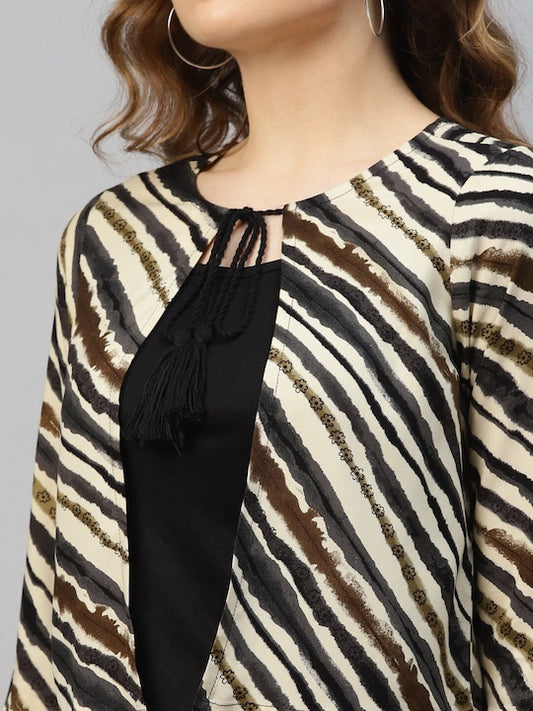Women's Striped Rayon Crop Tie-Up Shrug