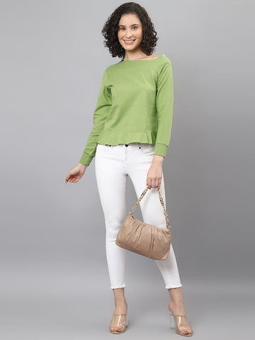 Olive Green One-Shoulder Sweatshirt